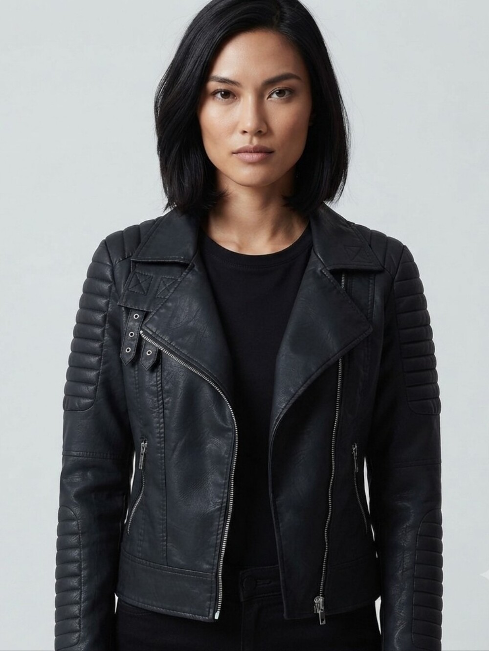 Vintage Y2K Contemporary Indie Sleeze Grunge Quilted Faux Leather Moto Jacket L